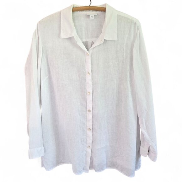 J.Jill Tops - J.Jill Love Linen Womens White Button-Down Shirt Long Sleeve Lightweight 2X
